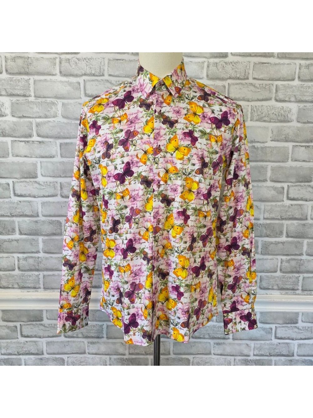 Oscar Mens Tailor Fit Couture Flamboyant Butterfly Botanical Loud Shirt M